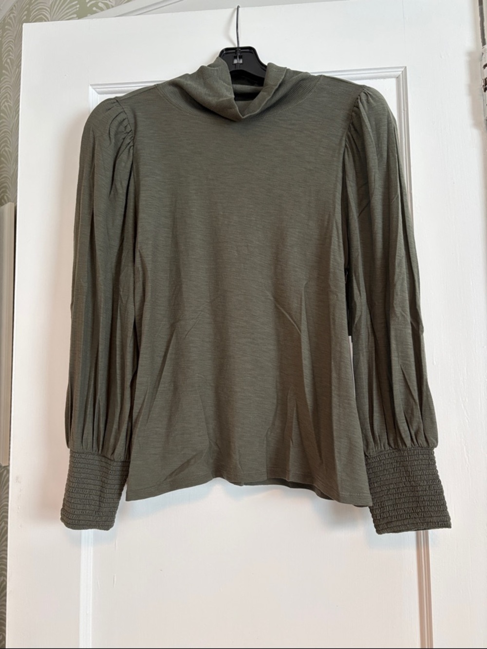 Nation LTD Olive Green Puff Sleeve Jersey Top